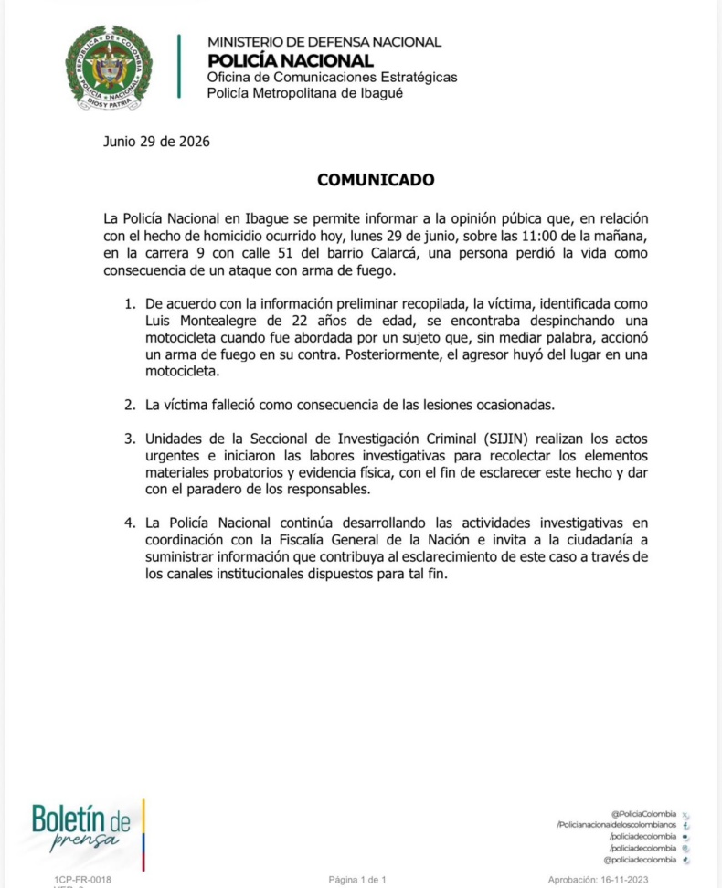 comunicado policia homicidio