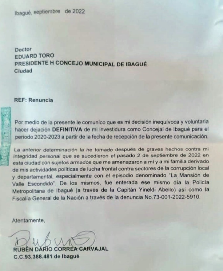Carta de renuncia