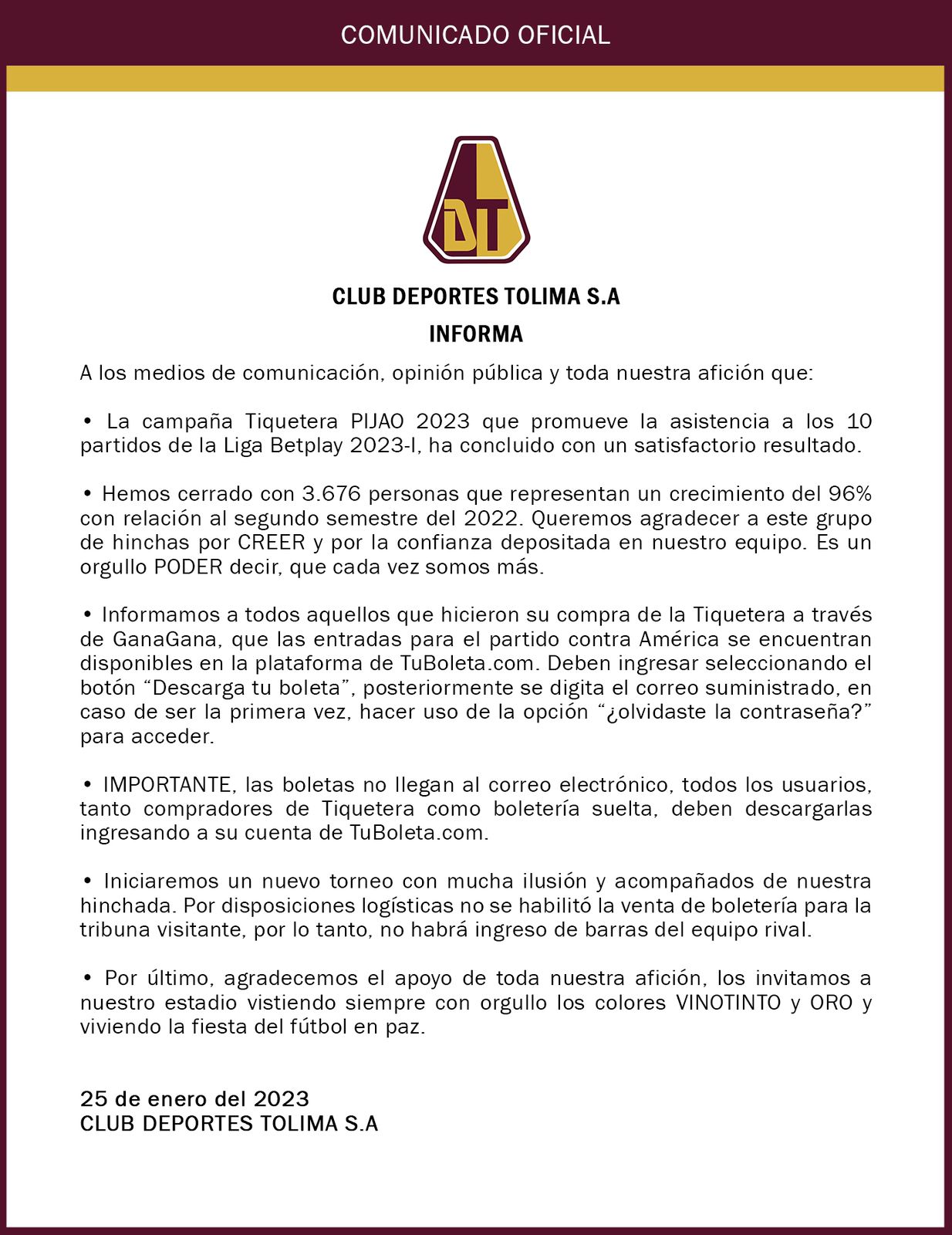 comunicado tolima