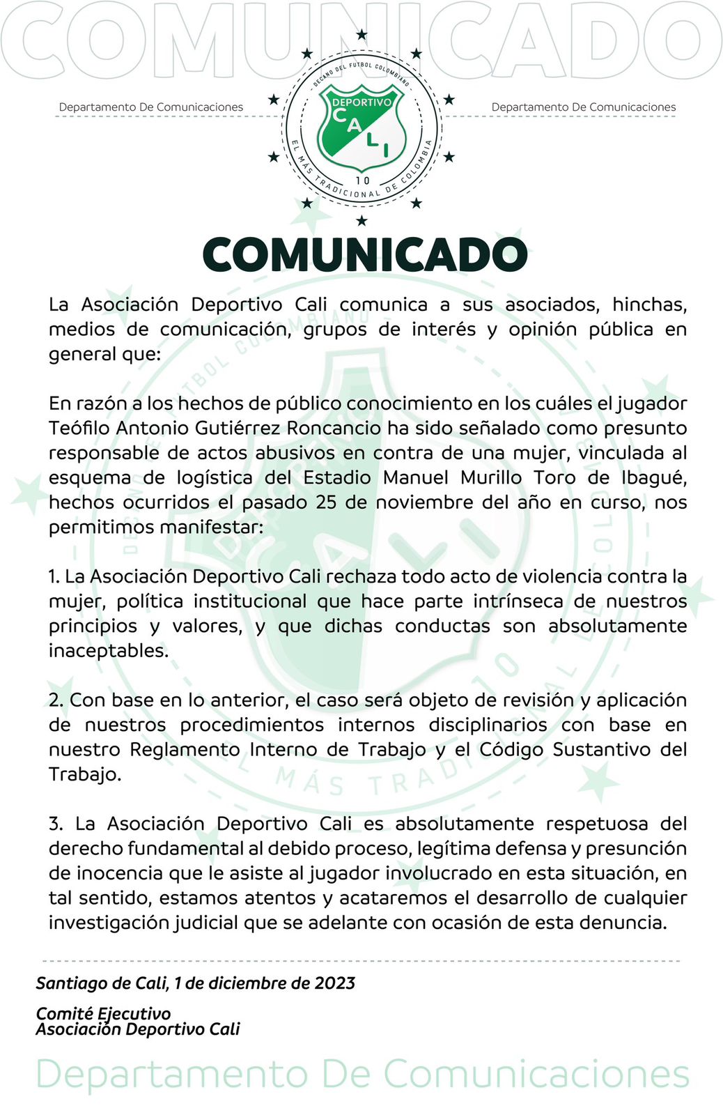 Comunicado Cali