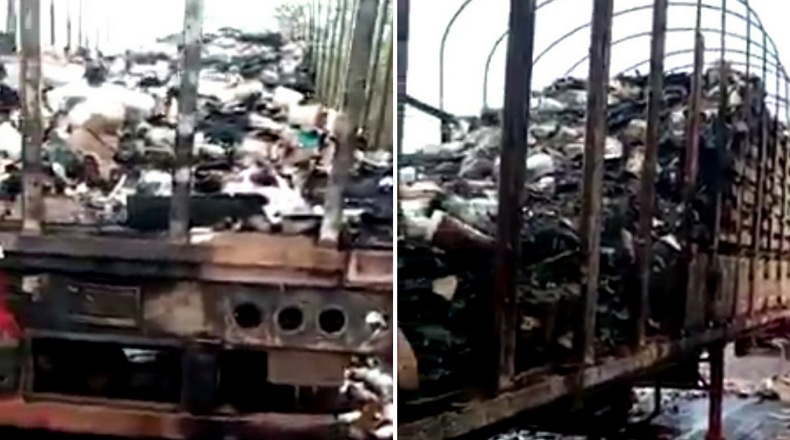 Camión tapabocas quemado